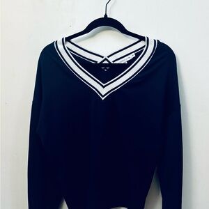 Sincerely Jules Black V-Neck Sweatshirt with White Trim